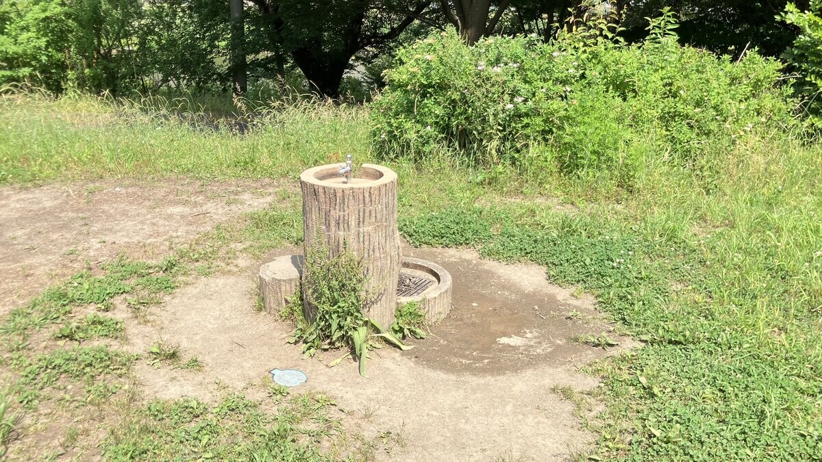 八千代総合運動公園の丸太デザインの手洗い場